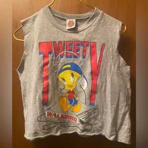 Vintage Y2K 1998 Tweety Bird Walkman “walk bird” Crop Top Tank
